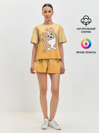 Женская пижама с шортами / Персик Корги