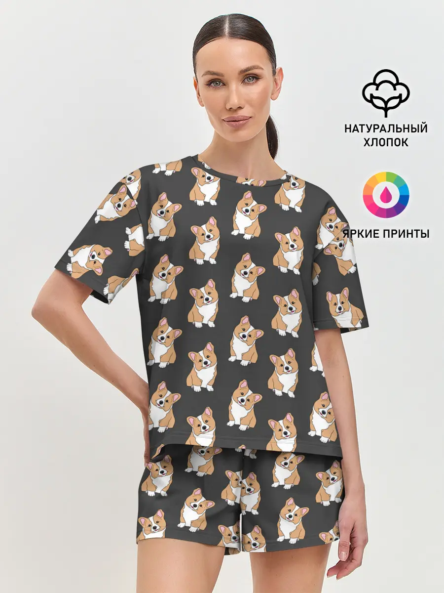 Женская пижама с шортами / Корги малыши