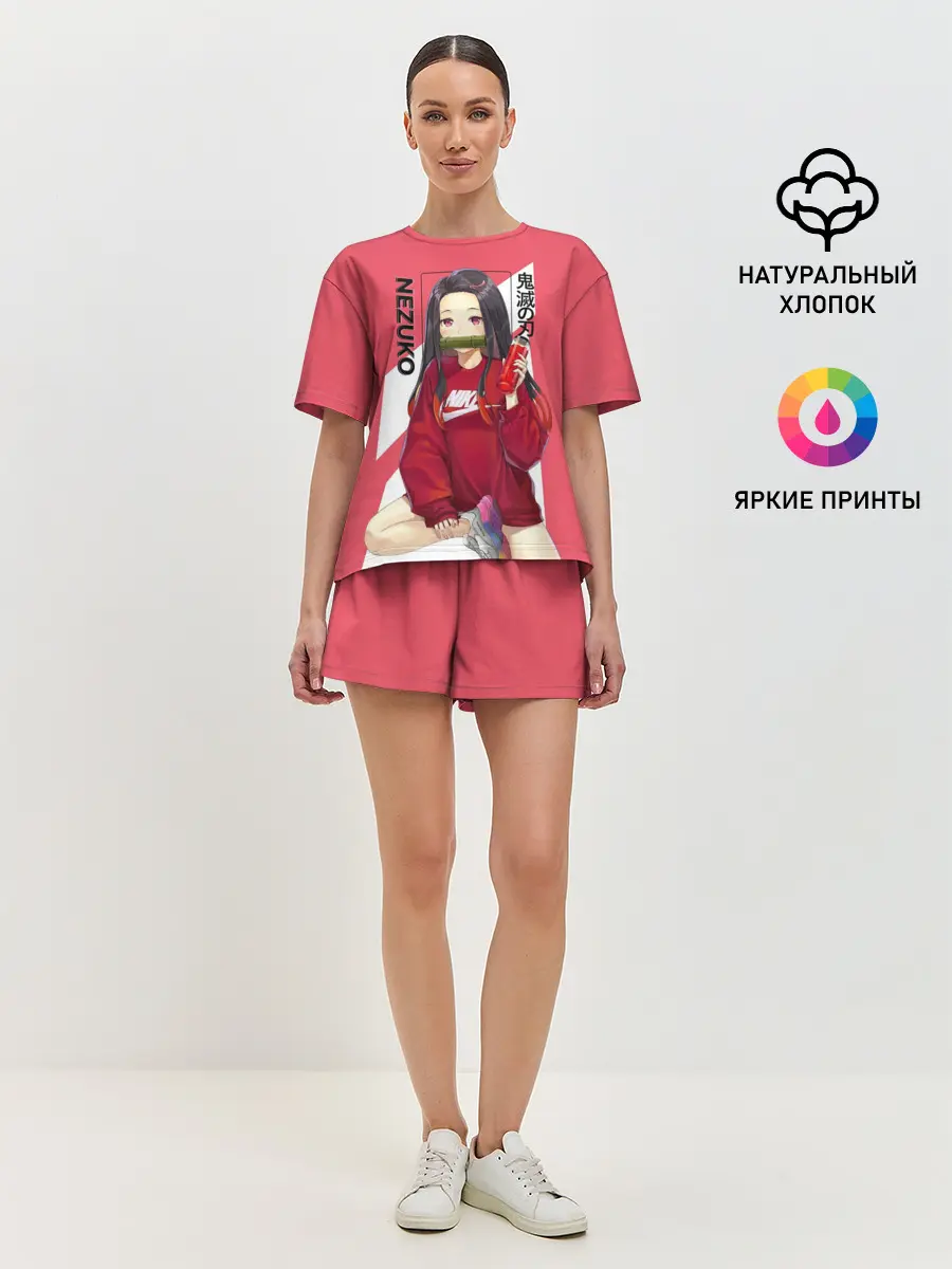 Женская пижама с шортами / Незуко коралловый
