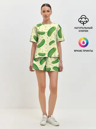 Женская пижама с шортами / Огурчики