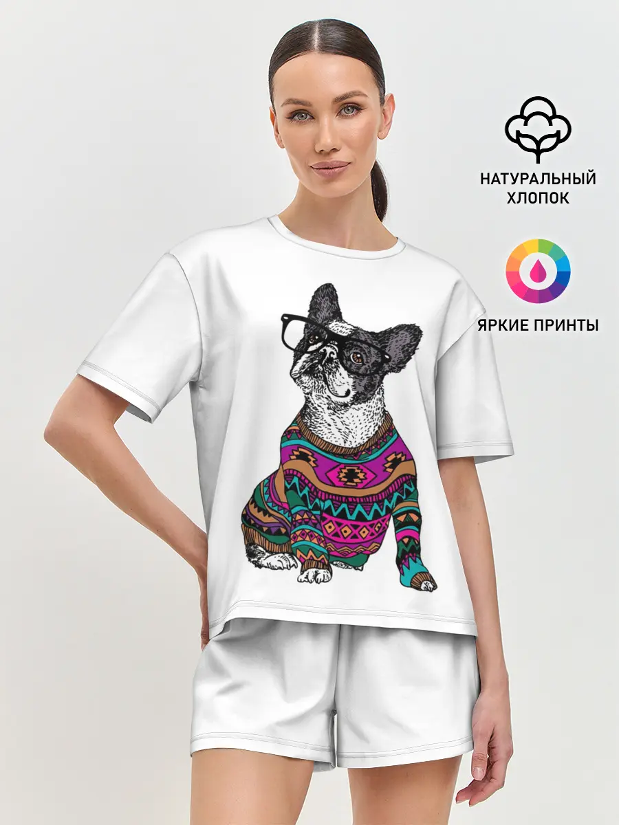 Женская пижама с шортами / Мопс Хипстер