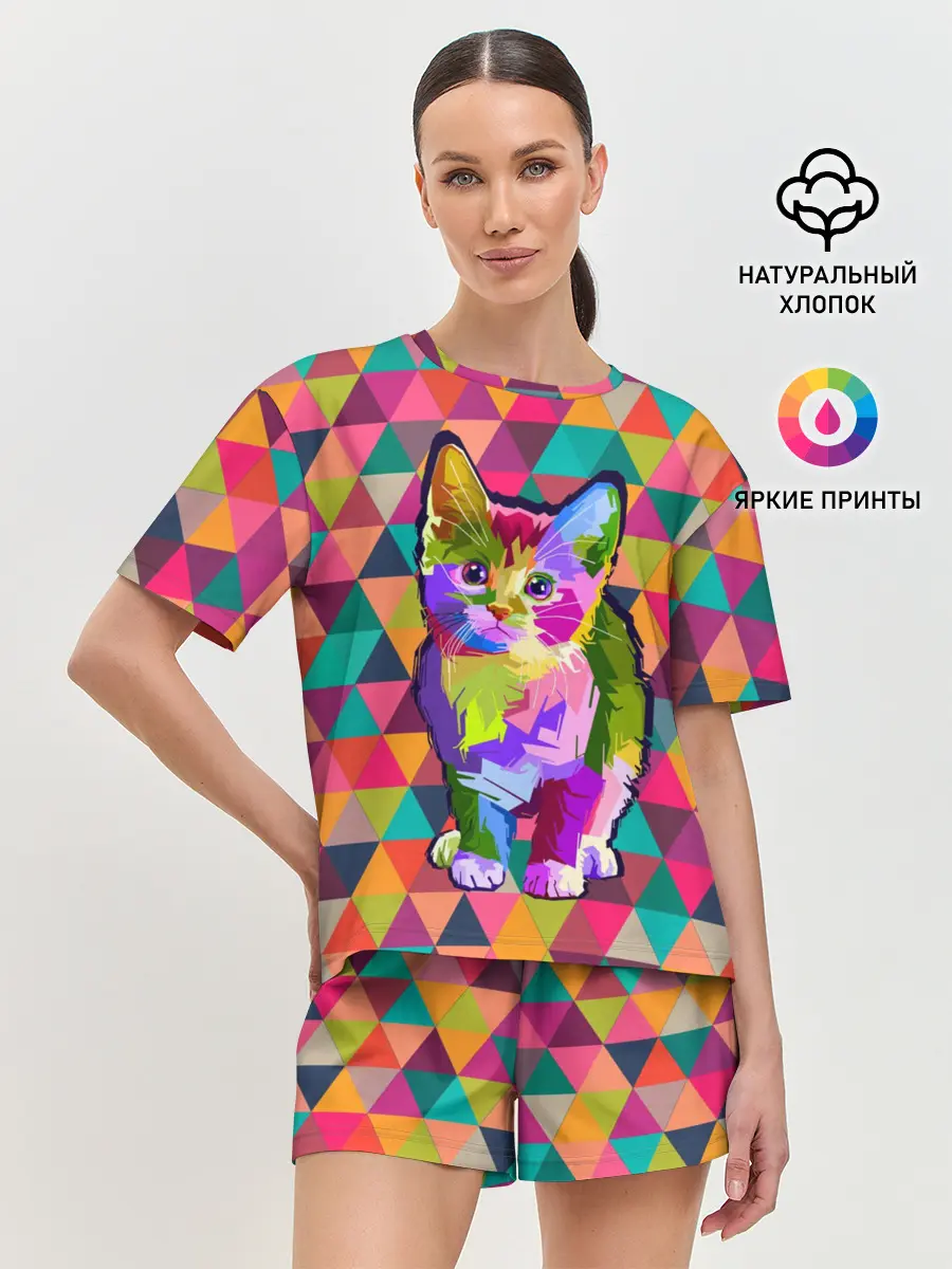 Женская пижама с шортами / Котик