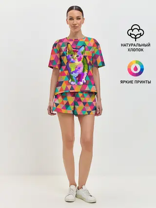 Женская пижама с шортами / Котик