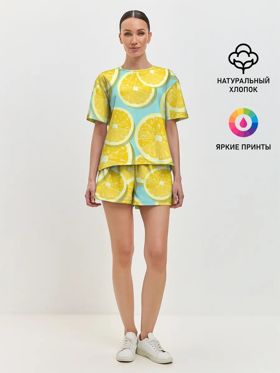 Женская пижама с шортами / лимончики