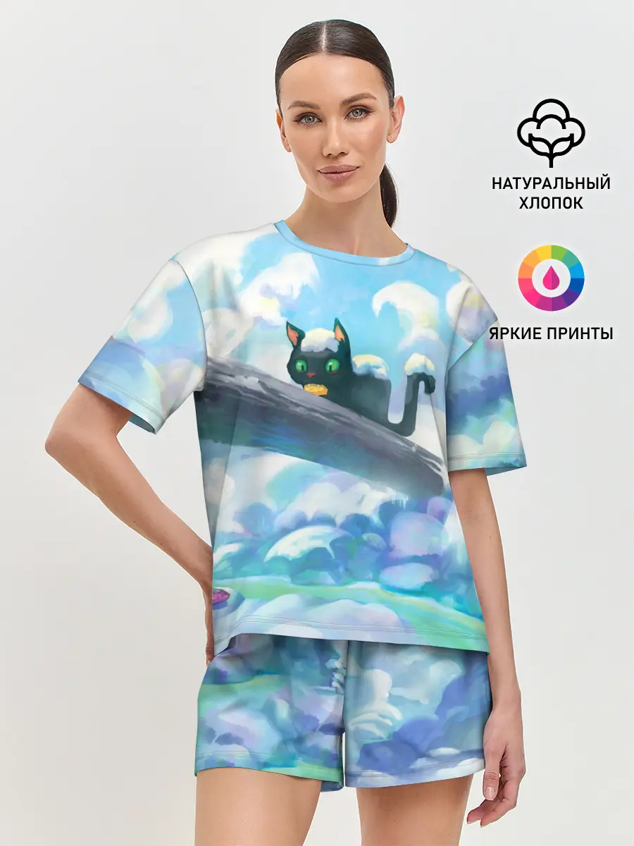 Женская пижама с шортами / Снежный котенок