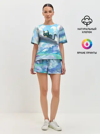 Женская пижама с шортами / Снежный котенок