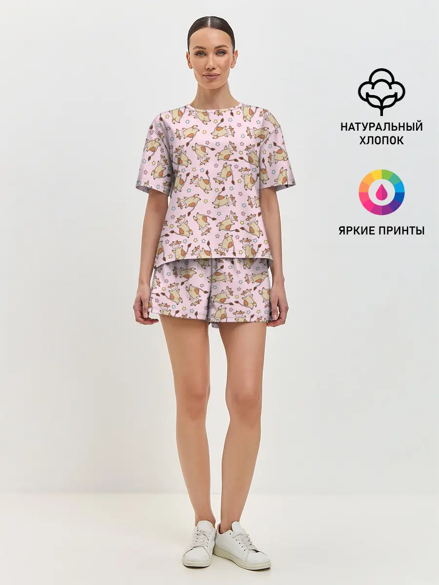 Женская пижама с шортами / Фон с бычками