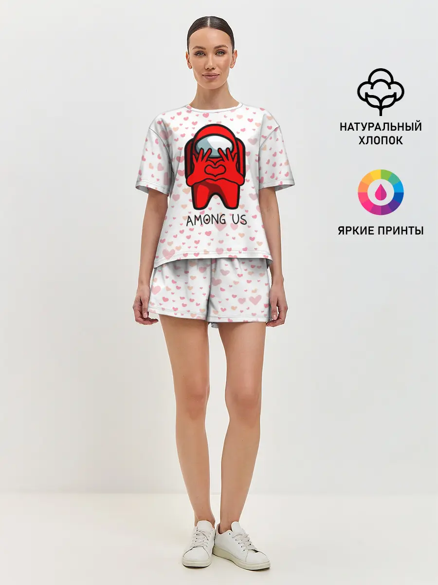 Женская пижама с шортами / AMONG US - СЕРДЕЧКО