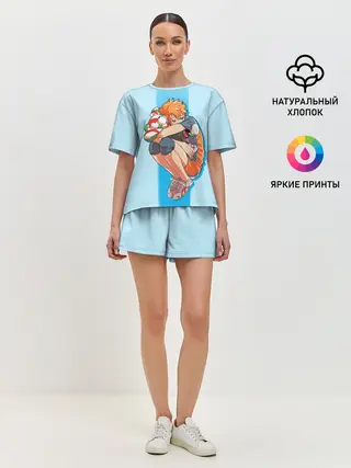 Женская пижама с шортами / Хината на синем фоне