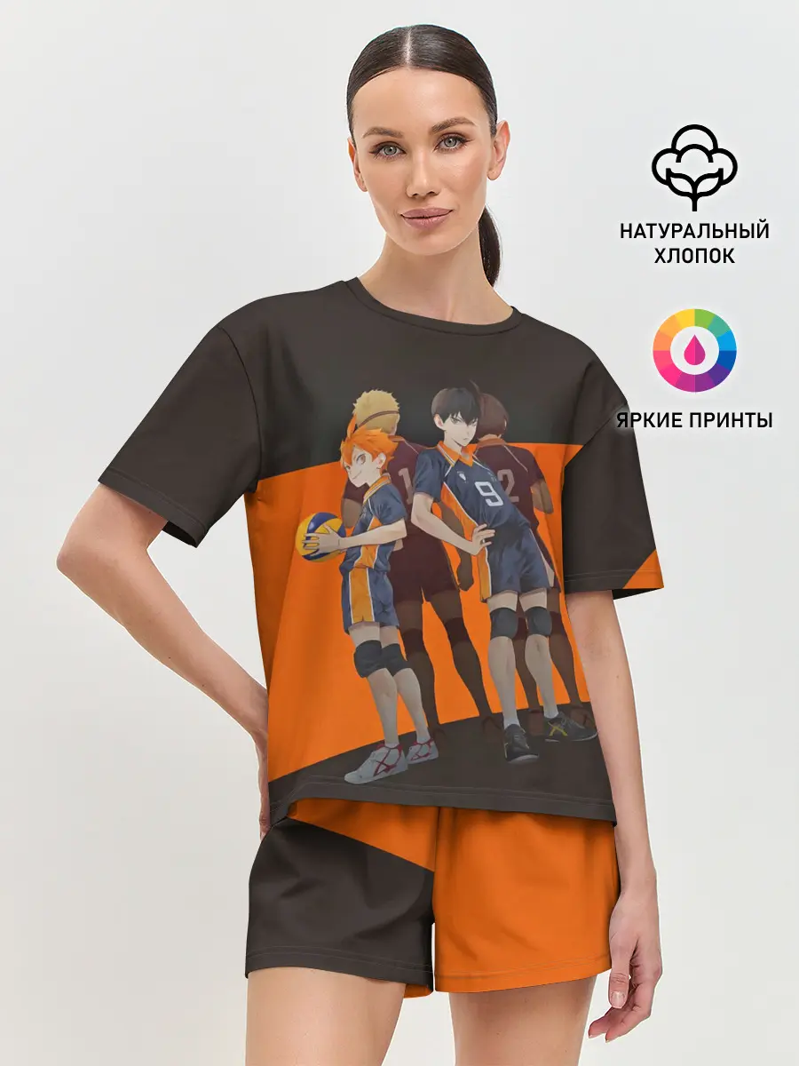Женская пижама с шортами / Karasuno оранжевая полоса