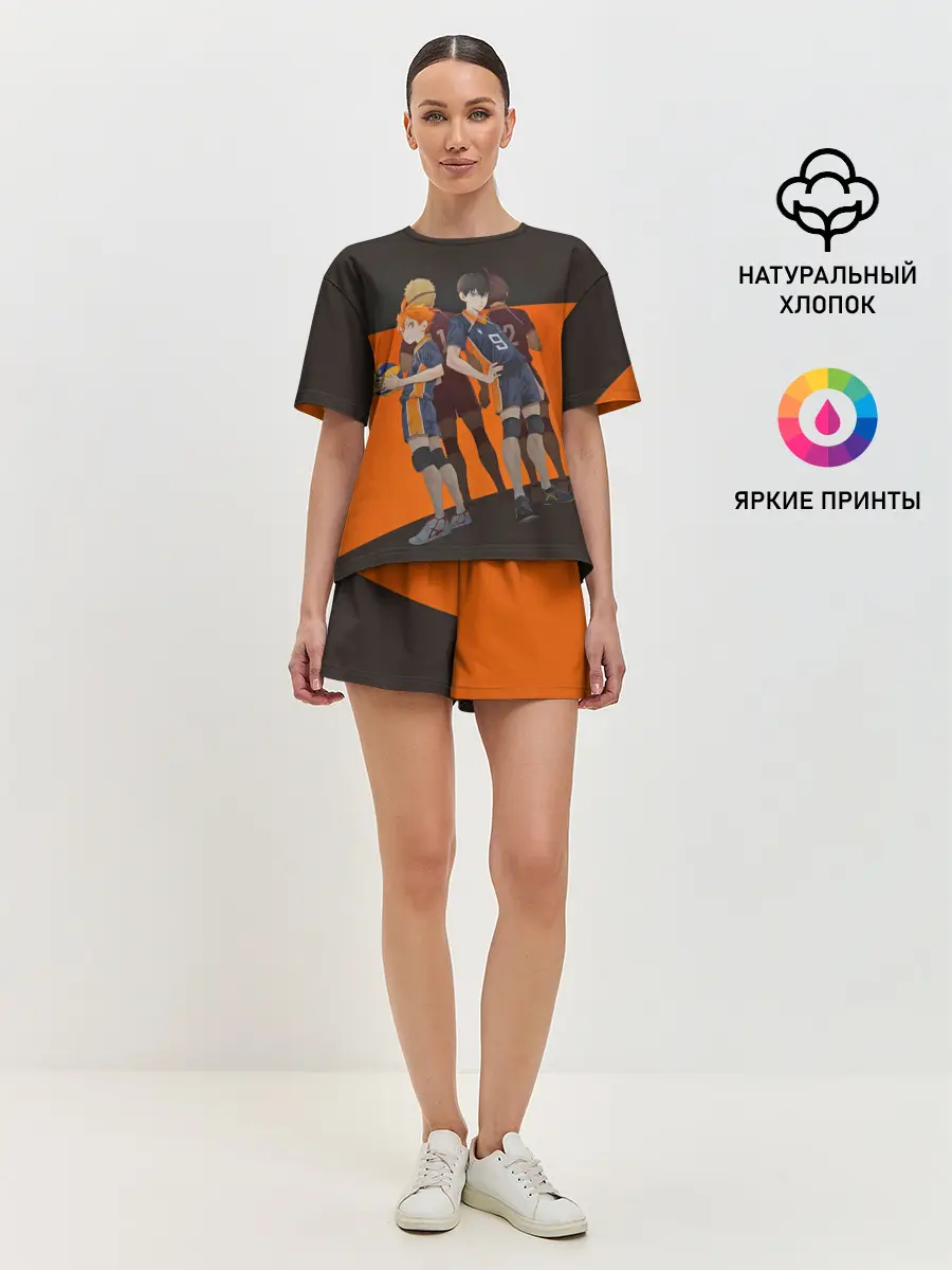 Женская пижама с шортами / Karasuno оранжевая полоса