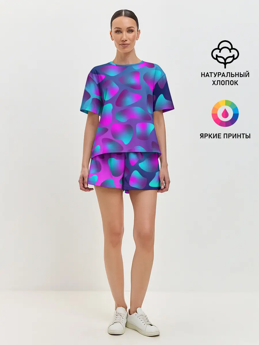 Женская пижама с шортами / Неоновые капли