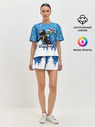 Женская пижама с шортами / Новогодний Манкрафт на коне