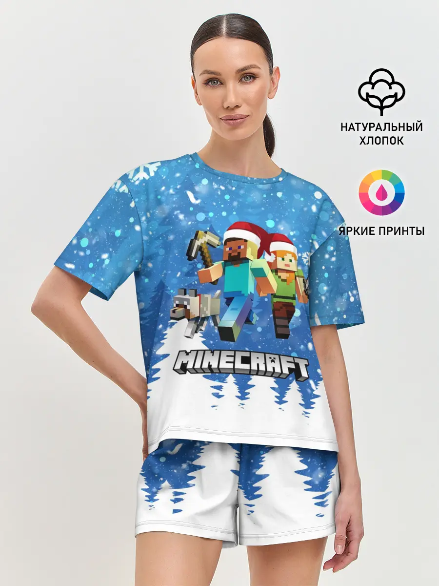 Женская пижама с шортами / Новогодний Манкрафт