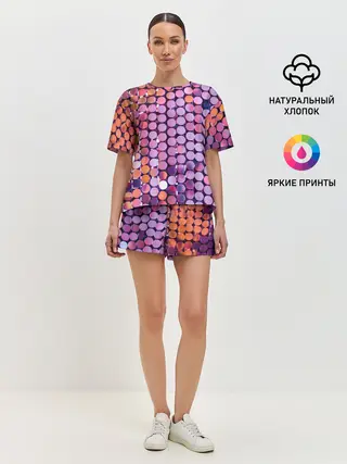 Женская пижама с шортами / Вечеринка точки глянцевый узор