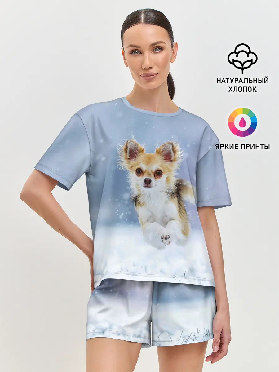 Женская пижама с шортами / Чихуахуа в снегу