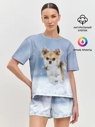 Женская пижама с шортами / Чихуахуа в снегу