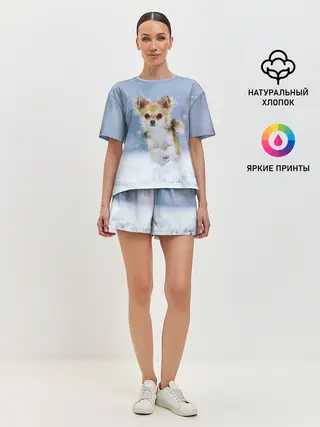 Женская пижама с шортами / Чихуахуа в снегу