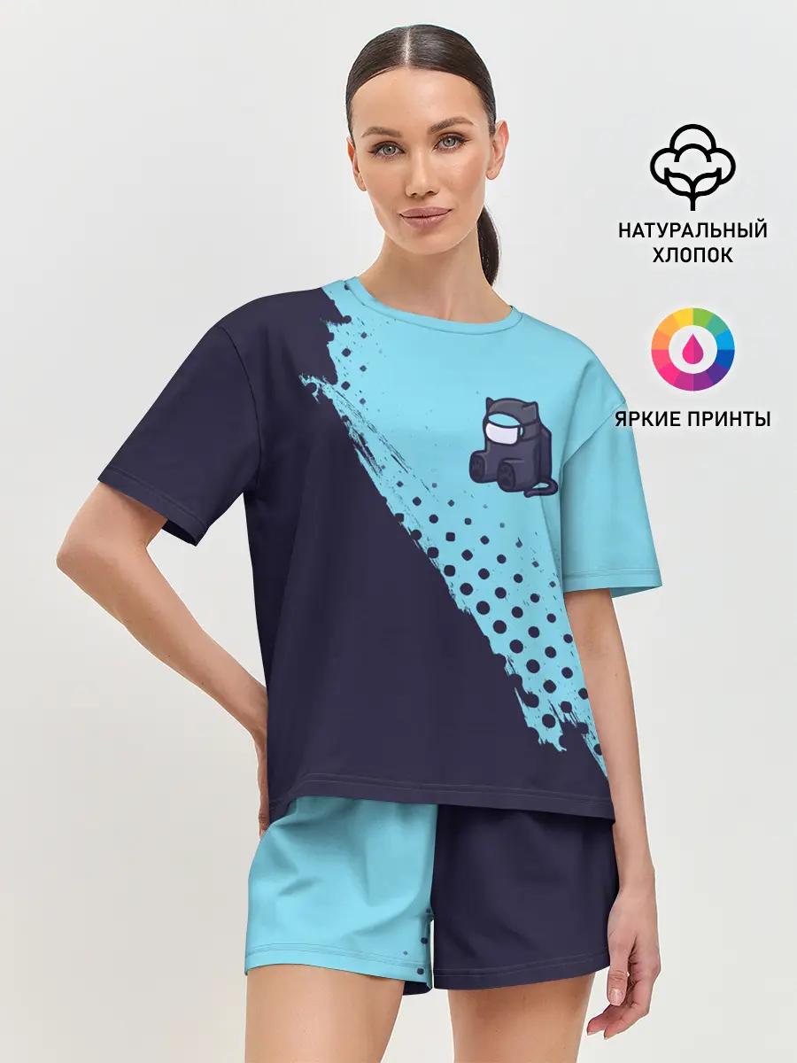 Женская пижама с шортами / AMONG US - Черный Котик