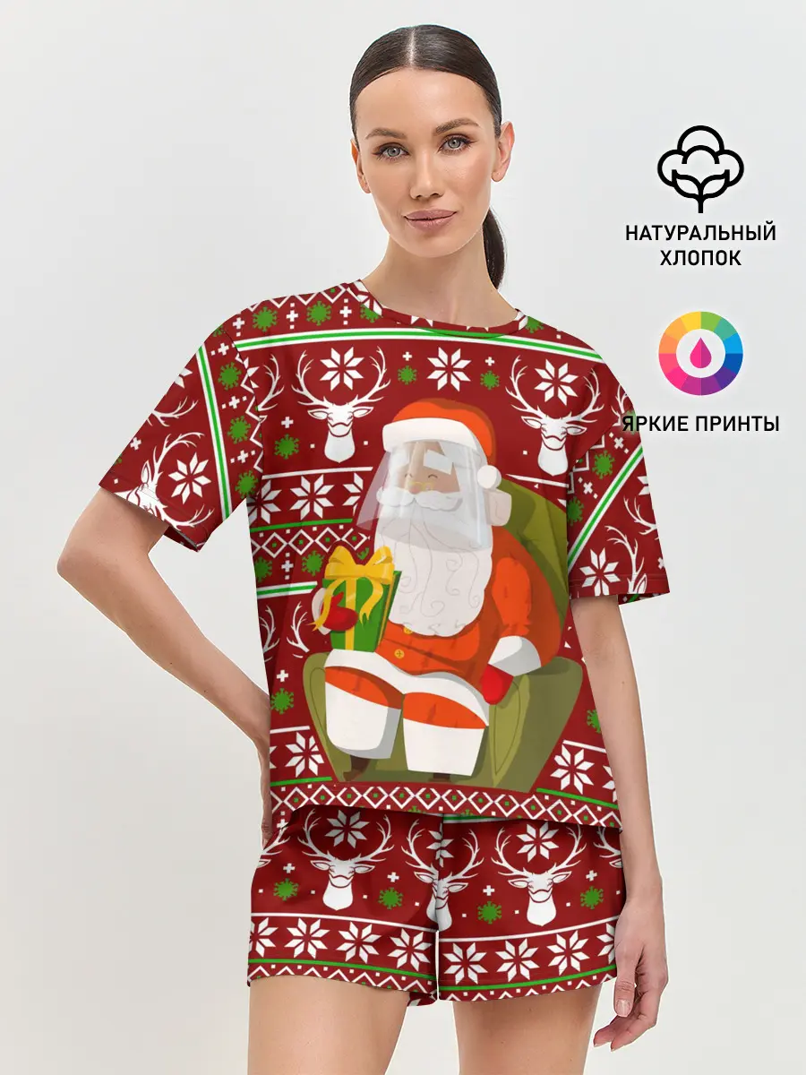 Женская пижама с шортами / Санта с защитным экраном