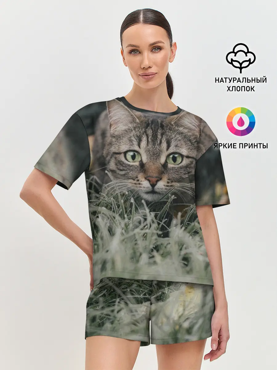 Женская пижама с шортами / Кошка