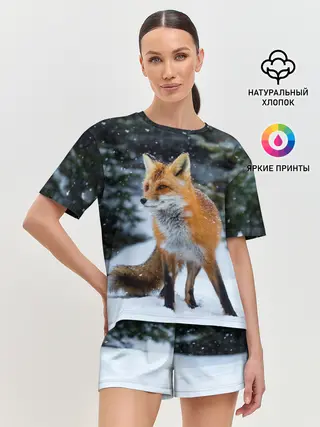 Женская пижама с шортами / Лиса в зимнем лесу