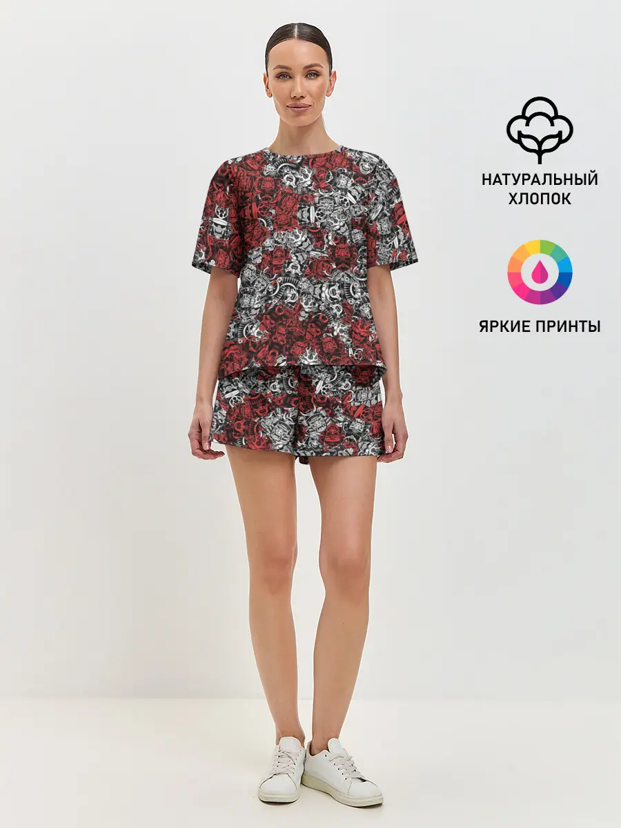 Женская пижама с шортами / Красные и Белые самураи