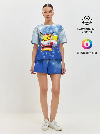 Женская пижама с шортами / НОВОГОДНИЙ ПИКАЧУ