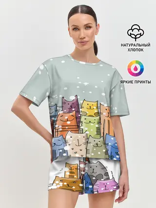 Женская пижама с шортами / Котики