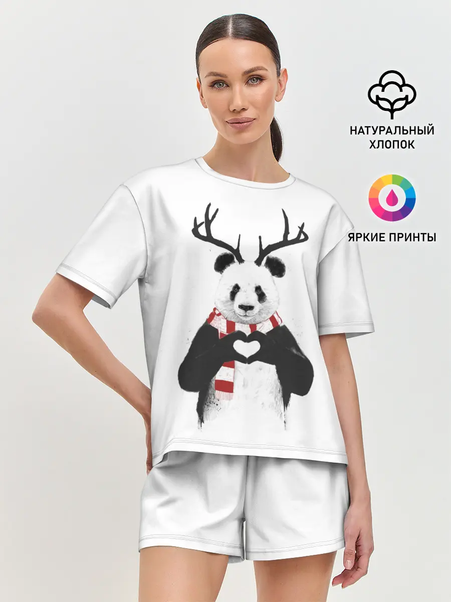 Женская пижама с шортами / Новогодний Панда