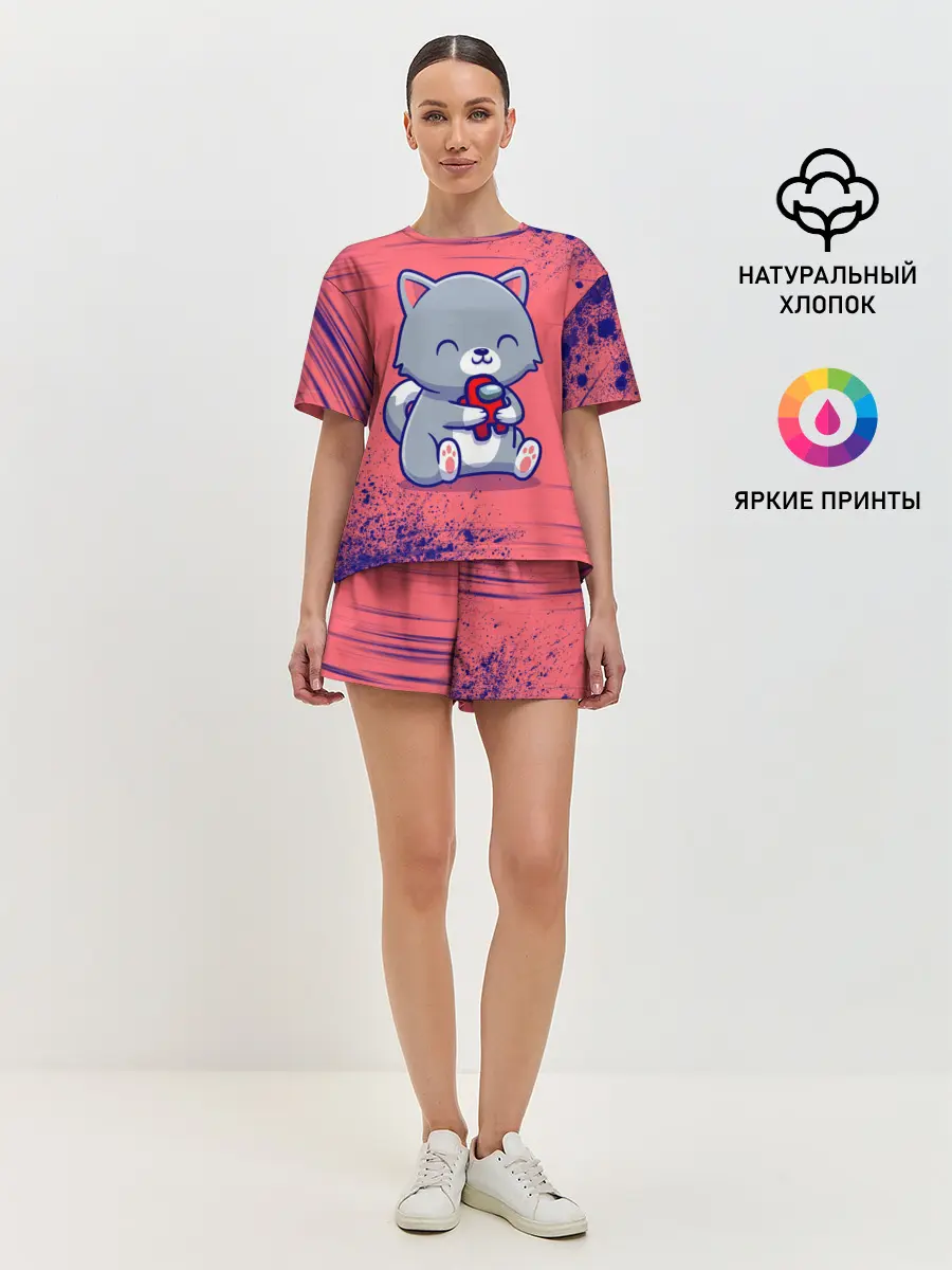 Женская пижама с шортами / AMONG US - С КОТИКОМ