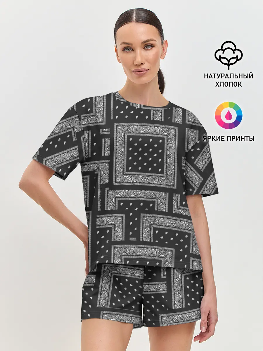 Женская пижама с шортами / 3D Бандана v.black