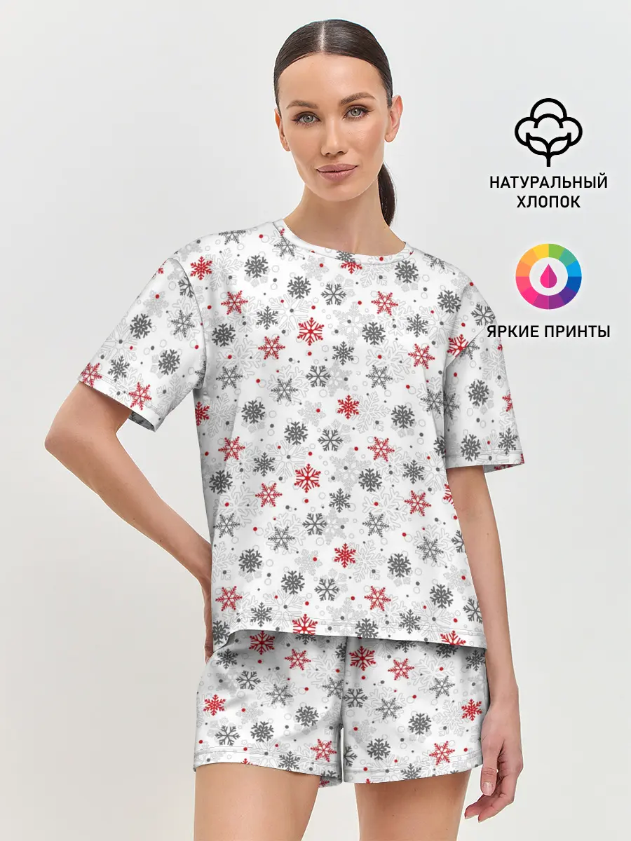 Женская пижама с шортами / Снежинки