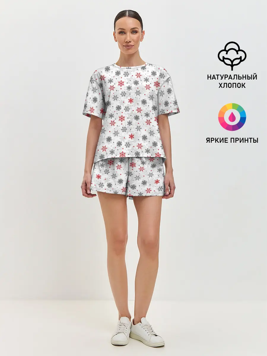 Женская пижама с шортами / Снежинки