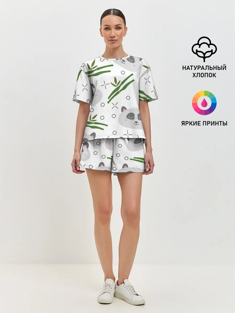 Женская пижама с шортами / Панда с бамбуком