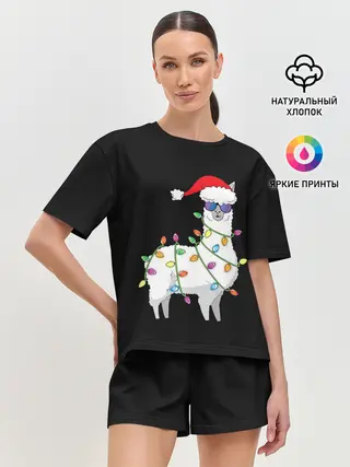Женская пижама с шортами / Рождественская Лама