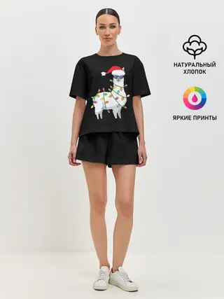 Женская пижама с шортами / Рождественская Лама
