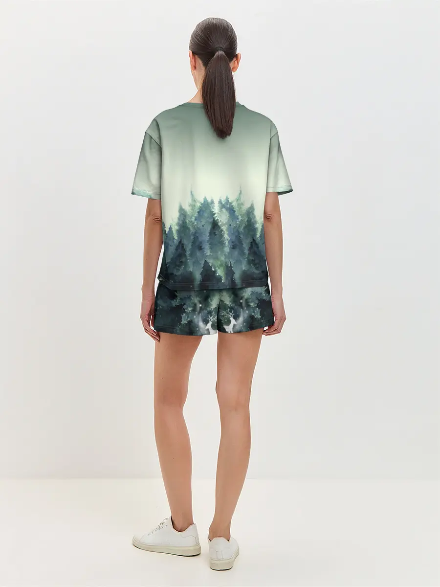 Женская пижама с шортами / акварельный лес градиент