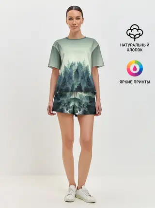Женская пижама с шортами / акварельный лес градиент