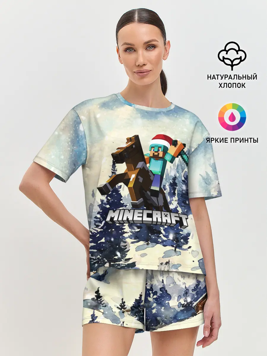 Женская пижама с шортами / Зимний Майнкрафт