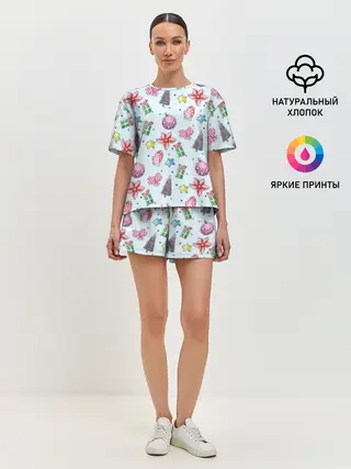 Женская пижама с шортами / новогодние игрушки