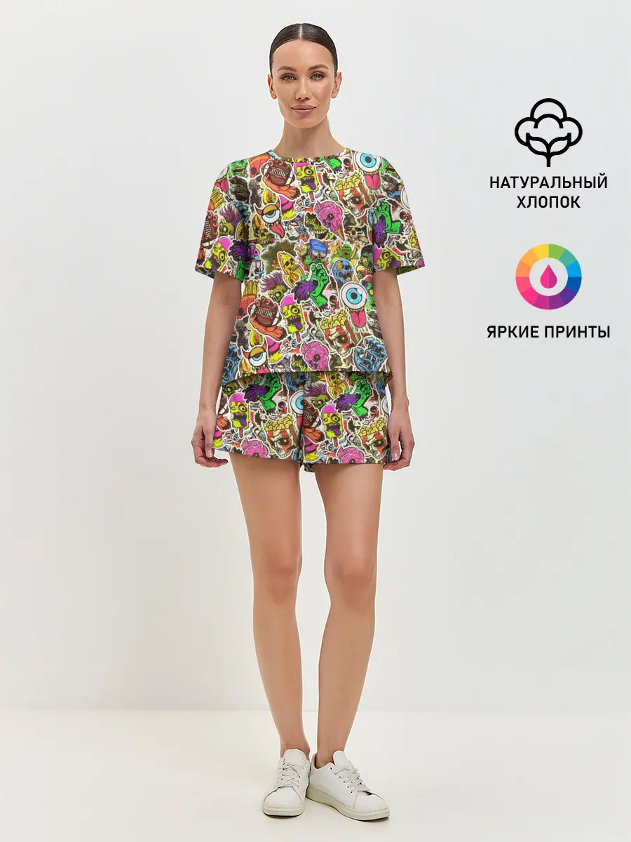 Женская пижама с шортами / Граффити монстров