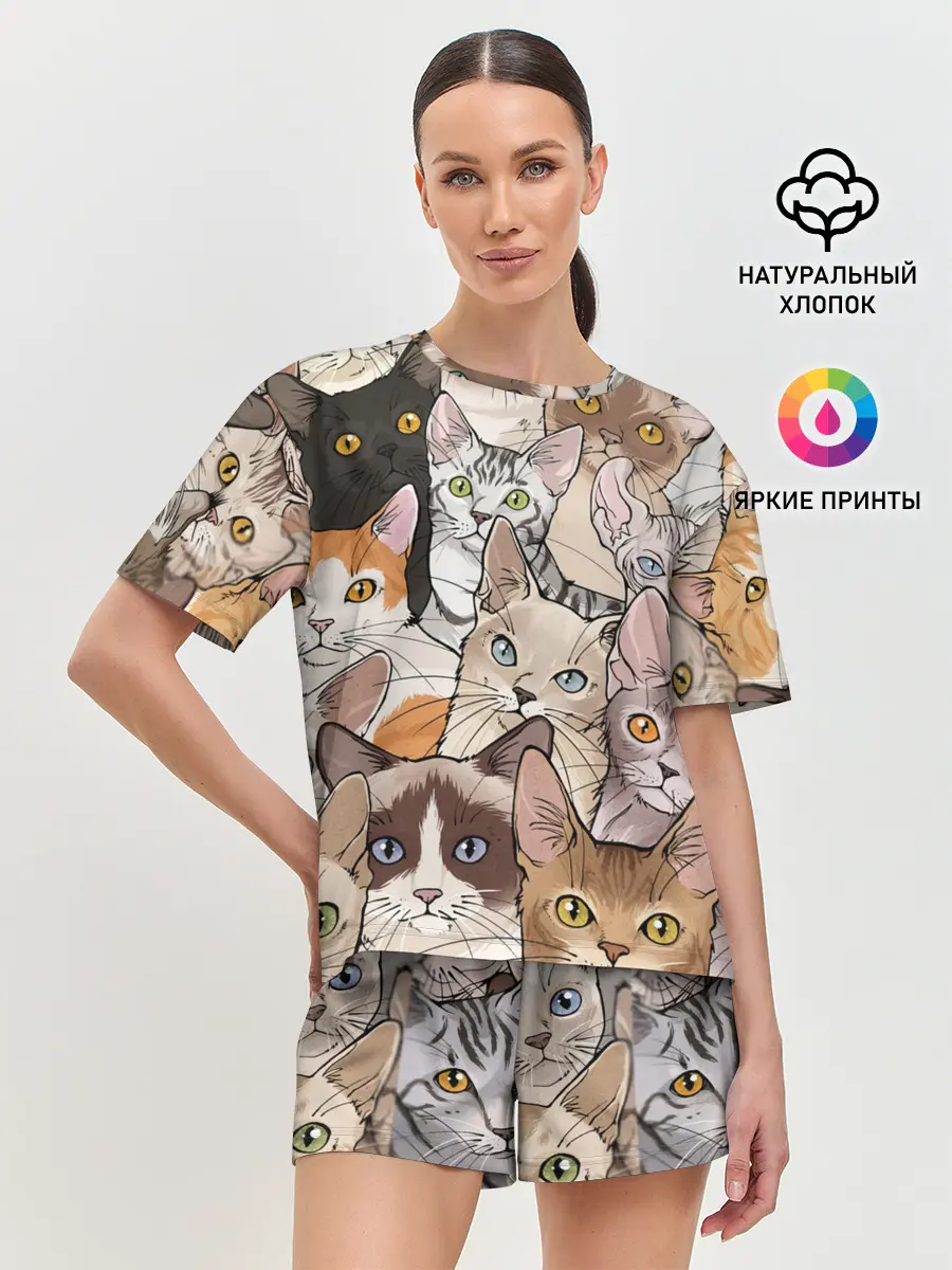 Женская пижама с шортами / Котики
