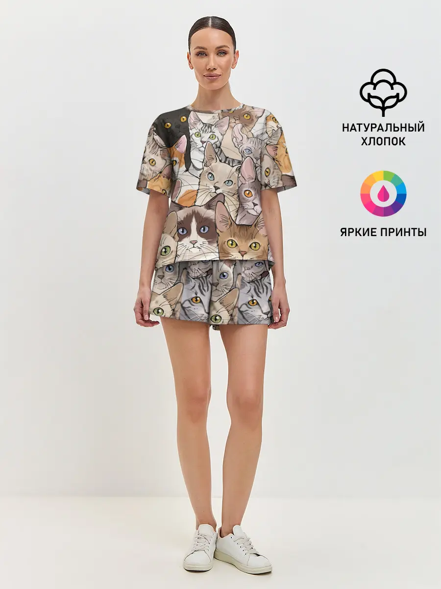 Женская пижама с шортами / Котики