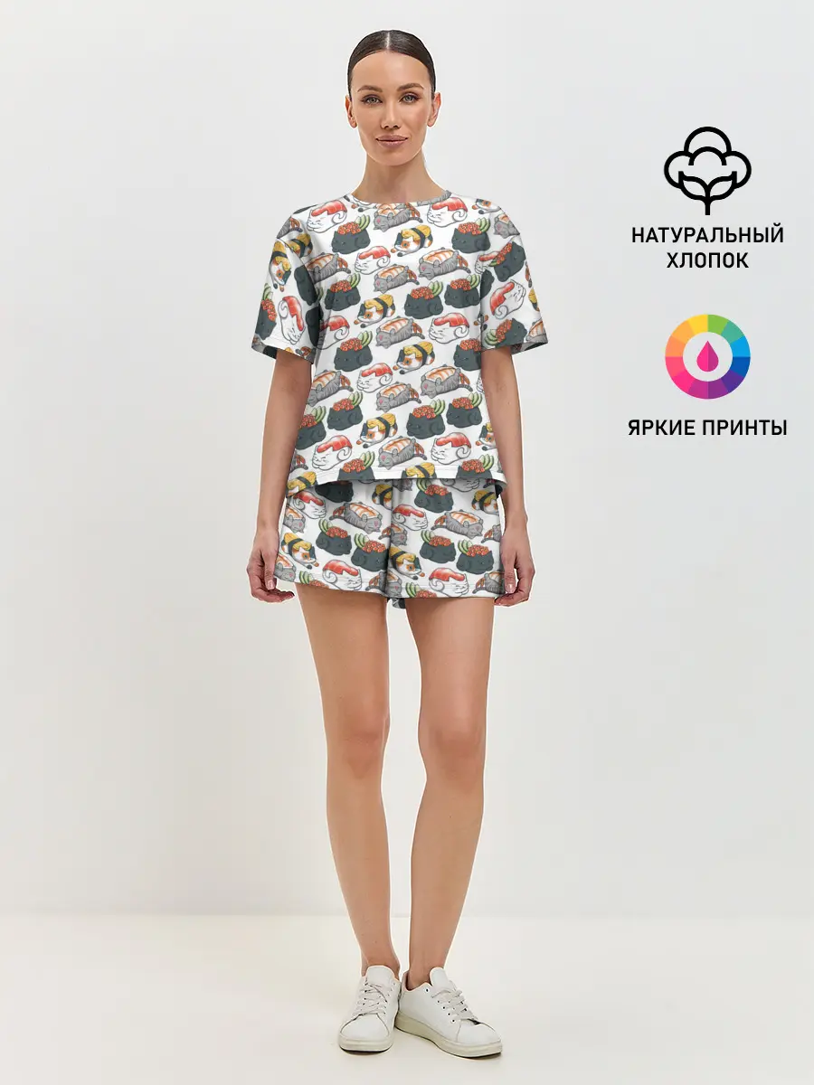 Женская пижама с шортами / Котики | Суши