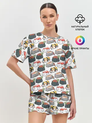Женская пижама с шортами / Котики | Суши