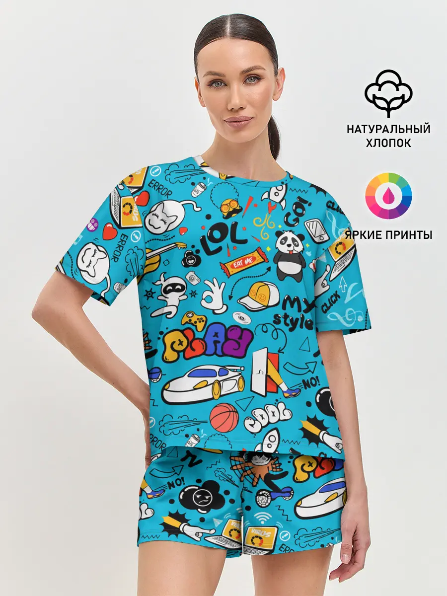 Женская пижама с шортами / Детское граффити