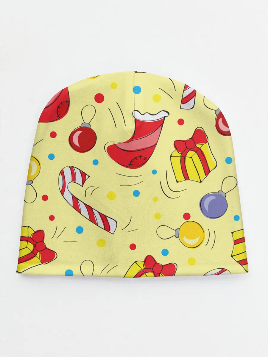 Детская шапка / Новогодний узор на желтом фоне