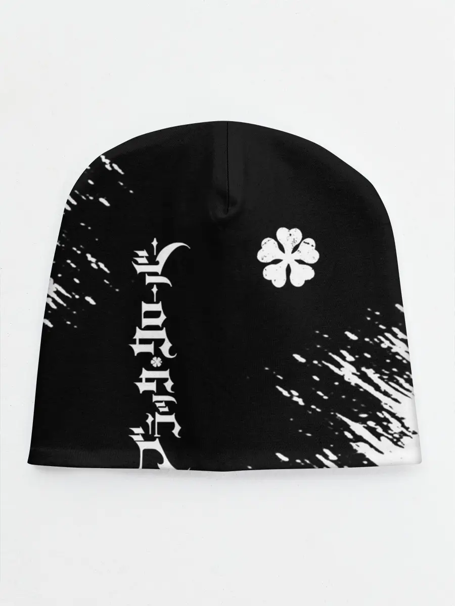 Детская шапка / Белый логотип Черный клевер на черном