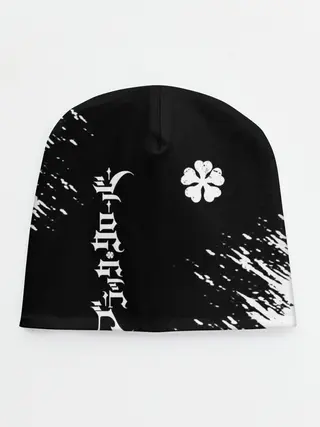 Детская шапка / Белый логотип Черный клевер на черном